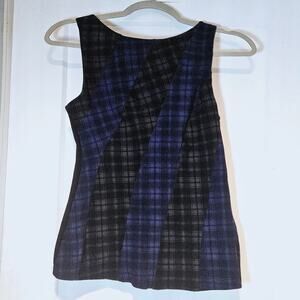 Bailey 44 Asymmetrical Plaid Sleeveless Top Black Blue